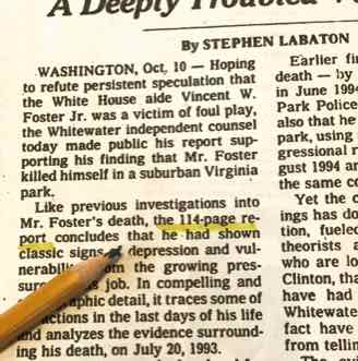 New York Times on Vince Foster Report